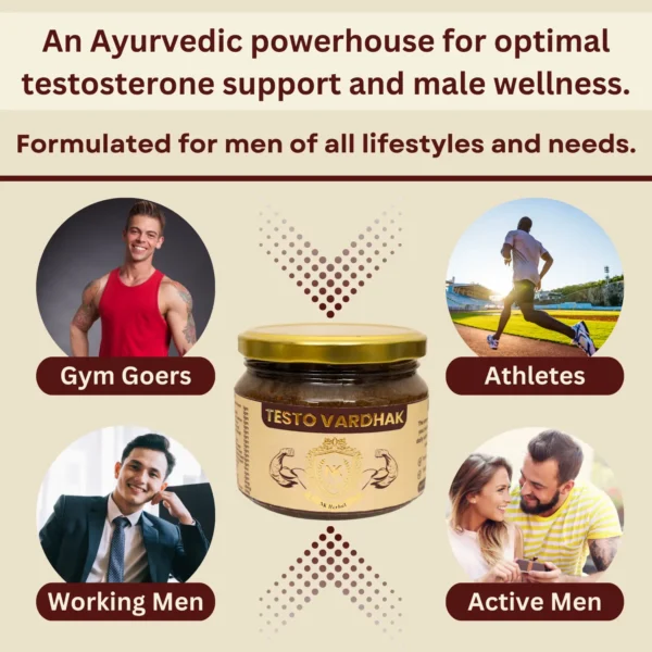 Ayurvedic supplement for boosting testosterone, vitality, and stamina with powerful herbs like Shilajit, Ashwagandha, and Tongkat Ali. Enhances energy, strength, and overall performance.